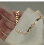 Leaf Pearl Gold-Tone Bracelet for Girls — Delicate 7mm Band