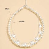 Butterfly Double-Layer Pearl Choker Necklace — Adjustable White