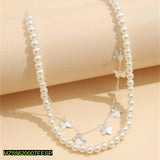 Butterfly Double-Layer Pearl Choker Necklace — Adjustable White
