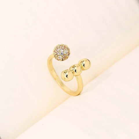 Zircon Circle Open Ball Ring — Gold Alloy Adjustable Ring