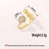 Zircon Circle Open Ball Ring — Gold Alloy Adjustable Ring
