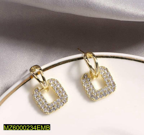 Golden Tear Square Pearl Drop Earrings — Elegant Party Wear