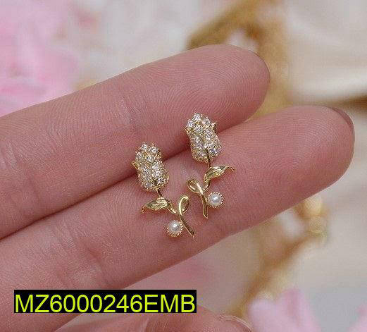 Golden Rose Stud Earrings - Premium Floral Tops for Women