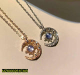 Golden Moon Pendant with Aqua Curb Chain – Elegant Necklace
