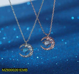 Golden Moon Pendant with Aqua Curb Chain – Elegant Necklace