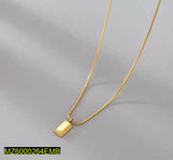 Gold Brick Pendant with Chain - Minimal Modern Necklace