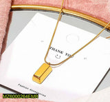 Gold Brick Pendant with Chain - Minimal Modern Necklace