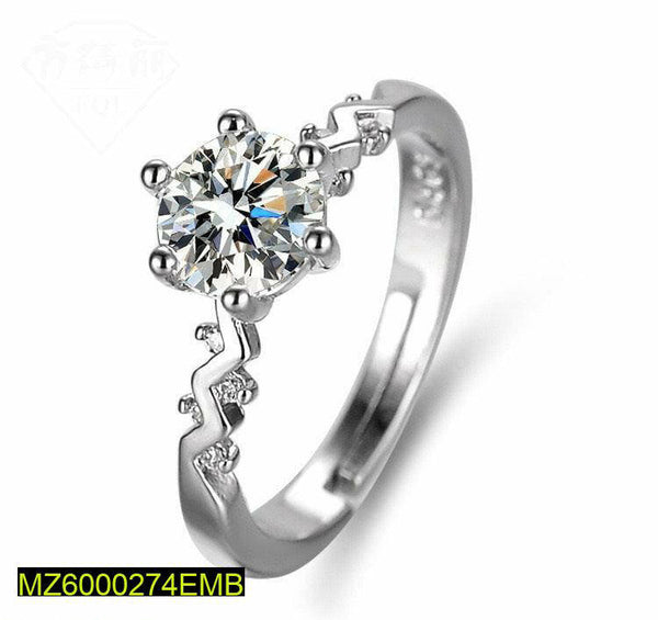 Silver-Plated American Diamond Adjustable Ring for Women