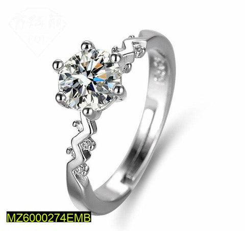 Silver-Plated American Diamond Adjustable Ring for Women