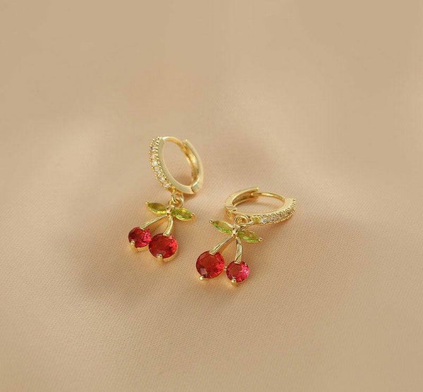 Cherry Drop Gold-Plated Earrings — Small Elegant Pair