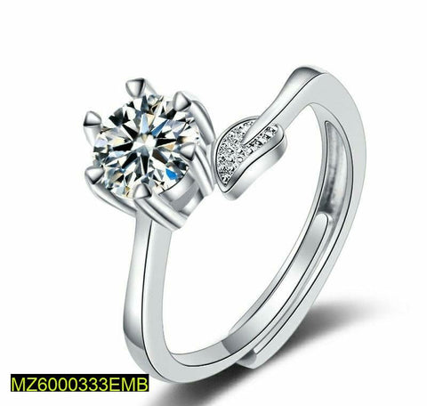 Silver-Plated Cubic Zirconia Adjustable Ring — Elegant Statement