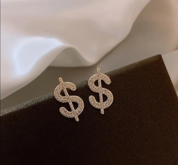 Golden Plated Alloy Dollar-Style Stud Earrings for Women