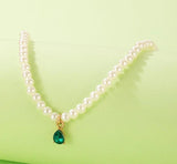 Green Pearl Stone Rhinestone Gold-Plated Pendant for Women - Elegant
