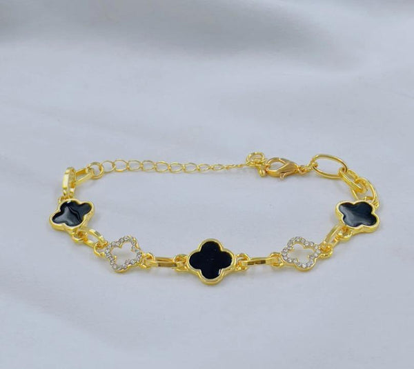Gold-Plated Chain Bracelet for Women — Black & Gold Accent