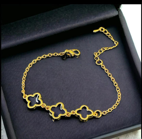 Gold-Plated Chain Bracelet for Women — Black & Golden Accent