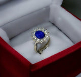 Silver-Plated Adjustable Blue Gemstone Ring - Elegant Alloy Band