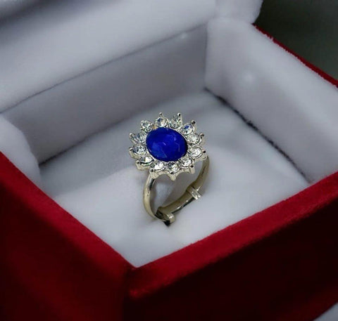 Silver-Plated Adjustable Blue Gemstone Ring - Elegant Alloy Band