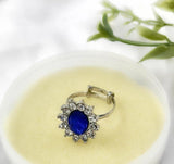 Silver-Plated Adjustable Blue Gemstone Ring - Elegant Alloy Band