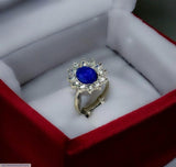 Silver-Plated Adjustable Blue Gemstone Ring - Elegant Alloy Band