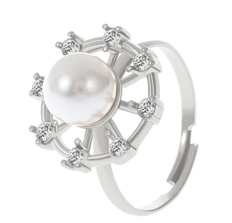 Silver-Plated Adjustable Pearl Ring — Off-White Luxury Accent