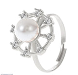Silver-Plated Adjustable Pearl Ring — Off-White Luxury Accent