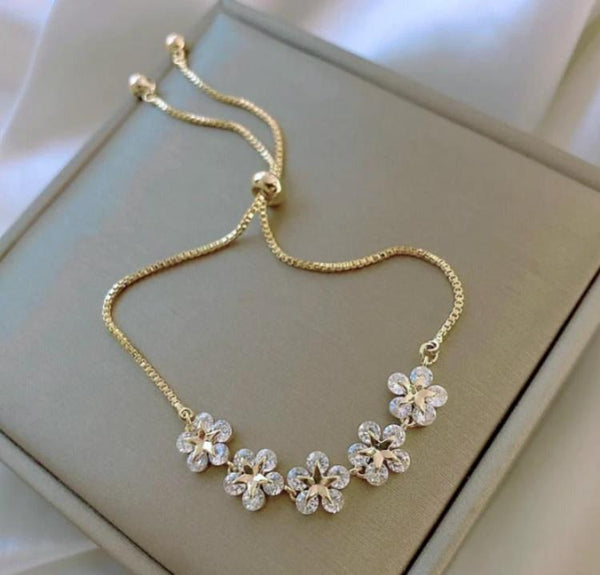 Gold-Plated Rhinestone Charm Bracelet - Adjustable Elegant Bracelet