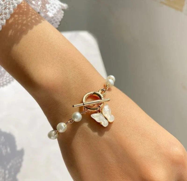 Gold-Plated Pearl Thread Bracelet — Elegant White Thread Bracelet