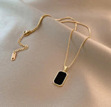 Gold-Plated Black Stone Pendant - Elegant Alloy Necklace