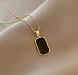 Gold-Plated Black Stone Pendant - Elegant Alloy Necklace