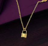 Gold-Plated Lock Pendant - Elegant Golden Alloy Necklace Charm