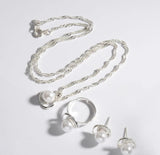 Silver-Plated Pearl Artificial Jewelry Set — 3-Piece Off-White
