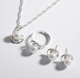 Silver-Plated Pearl Artificial Jewelry Set — 3-Piece Off-White