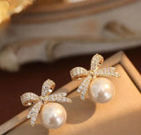 Gold-Plated Off-White Artificial Stone Earrings - Elegant Drop
