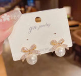 Gold-Plated Off-White Artificial Stone Earrings - Elegant Drop