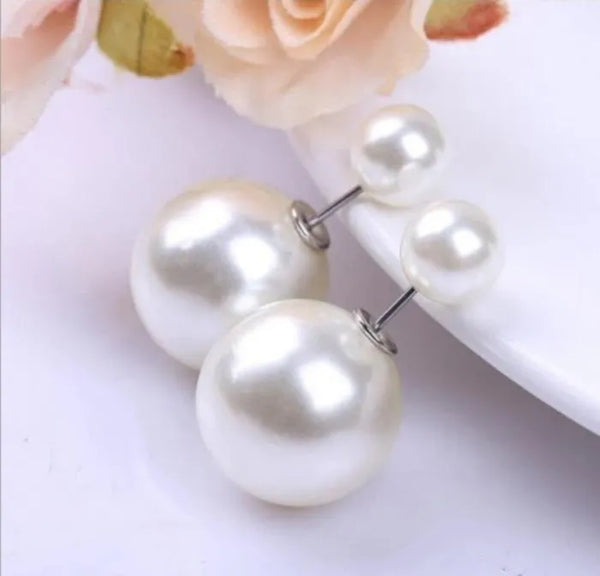 Off-White Pearl Drop Earrings — Classic Alloy Studs, Elegant