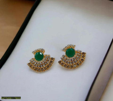 Traditional Stone Design Stud Earrings — Alloy, 2.3 x 2.2 cm