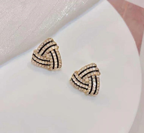 Modern Gold-Plated Rhinestone Stud Earrings — White & Black
