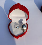 Couple's Silver Charm Ring Set - 2-Piece Unisex Stainless Steel