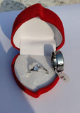 Couple's Silver Charm Ring Set - 2-Piece Unisex Stainless Steel