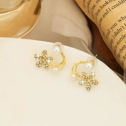 Golden Pearl Drop Earrings — Elegant Alloy Fashion Earrings