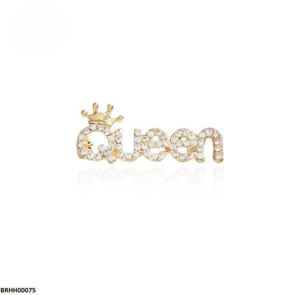 Golden Queen Name Brooch – Alloy Pin for Women, Gift & Party