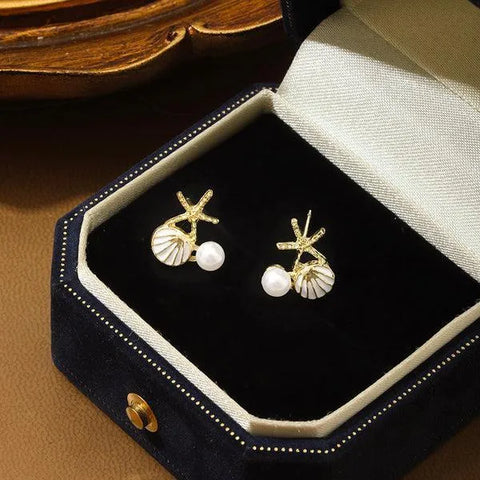 Golden Pearl Drop Earrings - Elegant Alloy 2-Piece Set