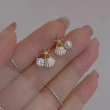 Golden Pearl Drop Earrings - Elegant Alloy 2-Piece Set