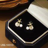 Golden Pearl Drop Earrings - Elegant Alloy 2-Piece Set