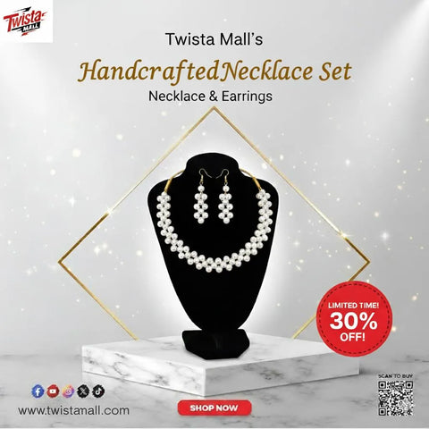 Elegant White Alloy Choker Necklace Set with Earrings – Timeless Style