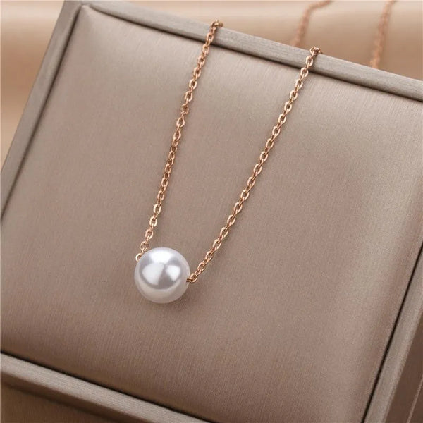 White Pearl Necklace - Elegant Alloy Pendant for Women