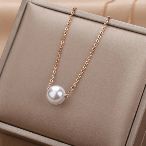 White Pearl Necklace - Elegant Alloy Pendant for Women