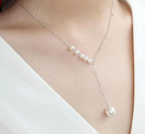 Elegant Silver Pearl Y Necklace – Classic Bridal Jewelry