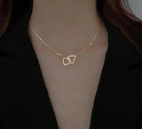 Double Heart Necklace — Gold-Tone Alloy Pendant, Romantic Gift