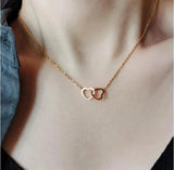 Double Heart Necklace — Gold-Tone Alloy Pendant, Romantic Gift